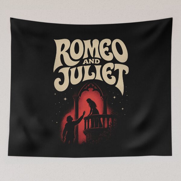 Item preview, Romeo and Juliet Retro 70s Balcony Scene Silhouette Art designed and sold by Fenay Designs.