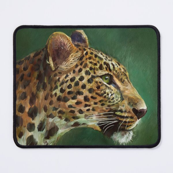 Item preview, Portrait painting side view leopard in natural colors on green background designed and sold by TYA - Take Your Art.