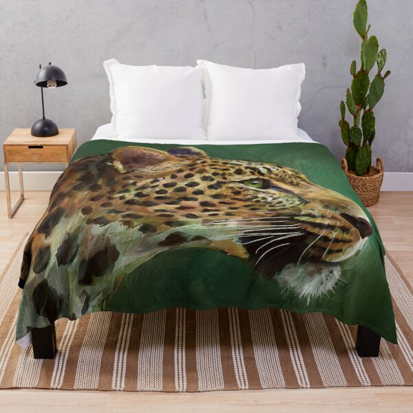 Item preview, Portrait painting side view leopard in natural colors on green background designed and sold by TYA - Take Your Art.