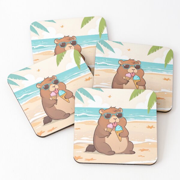 Item preview, Beach Capybara — Summer Ice Cream Kawaii Sticker designed and sold by tommysworks.