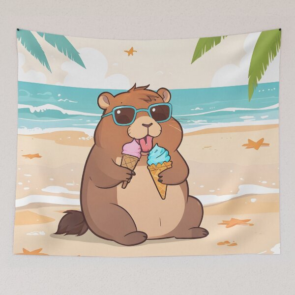 Item preview, Beach Capybara — Summer Ice Cream Kawaii Sticker designed and sold by tommysworks.