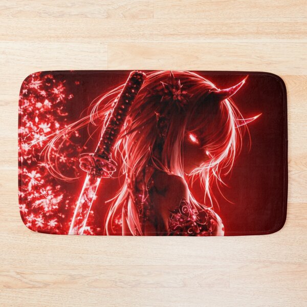 Item preview, Crimson Oni Samurai Anime Girl | Red Aesthetic Demon Warrior Katana Art Print designed and sold by Dyan4.