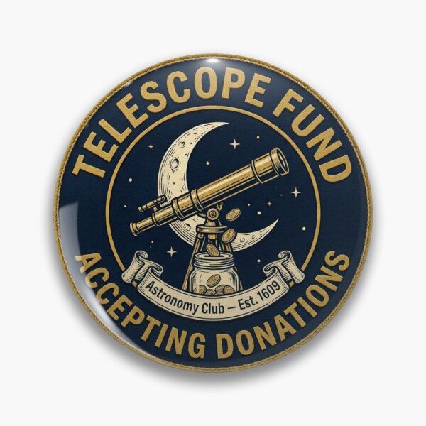 Item preview, Telescope Fund Accepting Donations Funny Astronomy Badge designed and sold by CalmCapy Co.