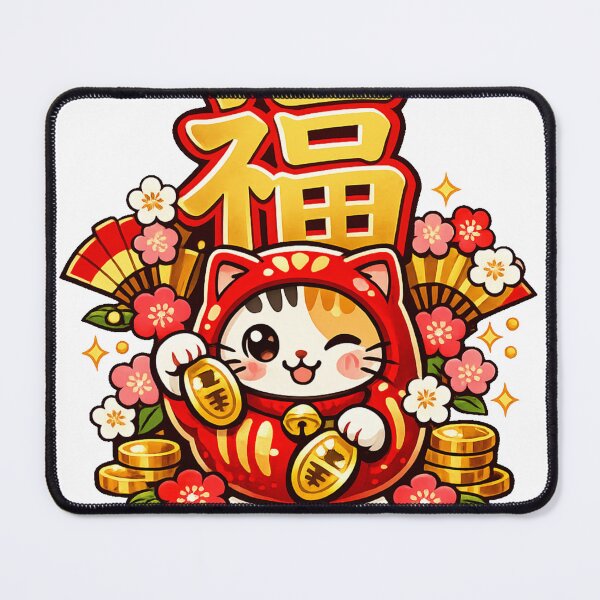 Item preview, Lucky Fuku Cat Daruma Sticker – Japanese Good Fortune Kawaii Design designed and sold by kawaii animal store (in Japan).