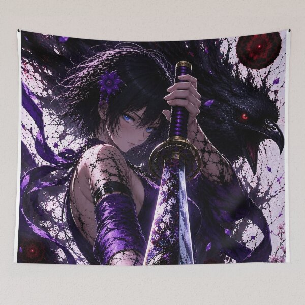 Item preview, Shadow Raven Samurai Anime Girl | Dark Fantasy Katana Warrior Purple Gothic Art designed and sold by Dyan4.