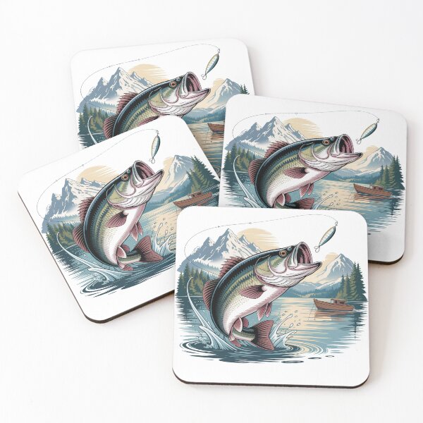 Item preview, umping Bass Fishing Design – Mountain Lake Angler Adventure Illustration designed and sold by LinaDesign Store.