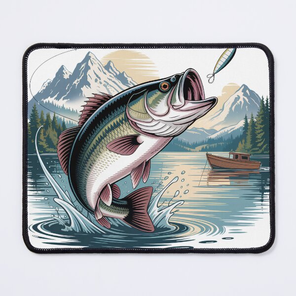 Item preview, umping Bass Fishing Design – Mountain Lake Angler Adventure Illustration designed and sold by LinaDesign Store.