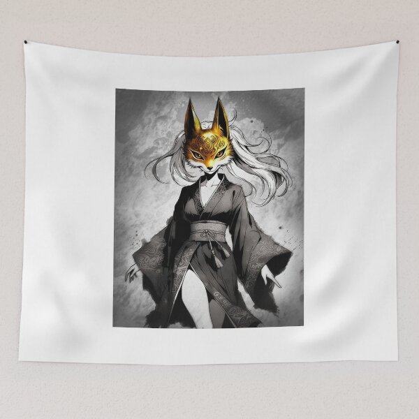 Item preview, Golden Kitsune, Anime Fox Spirit in Black Kimono designed and sold by Amber Sky Creations.