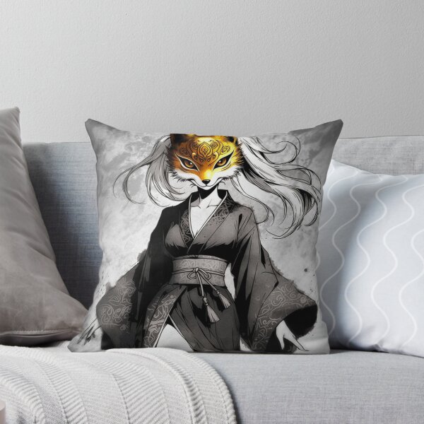Item preview, Golden Kitsune, Anime Fox Spirit in Black Kimono designed and sold by Amber Sky Creations.