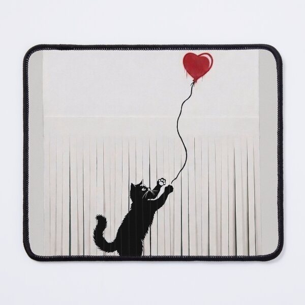 Item preview, Black Cat & Heart Balloon – Minimalist Street Art Love Design designed and sold by BlackCat Vibe.