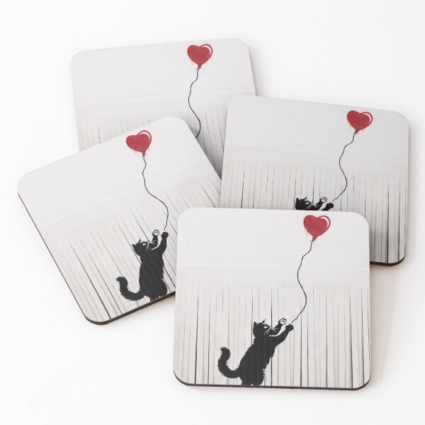 Item preview, Black Cat & Heart Balloon – Minimalist Street Art Love Design designed and sold by BlackCat Vibe.