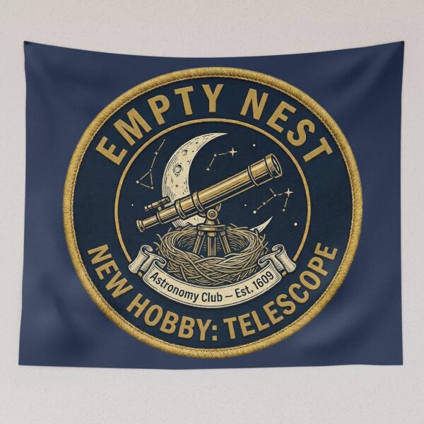 Item preview, Empty Nest New Hobby Telescope Astronomy Badge designed and sold by CalmCapy Co.