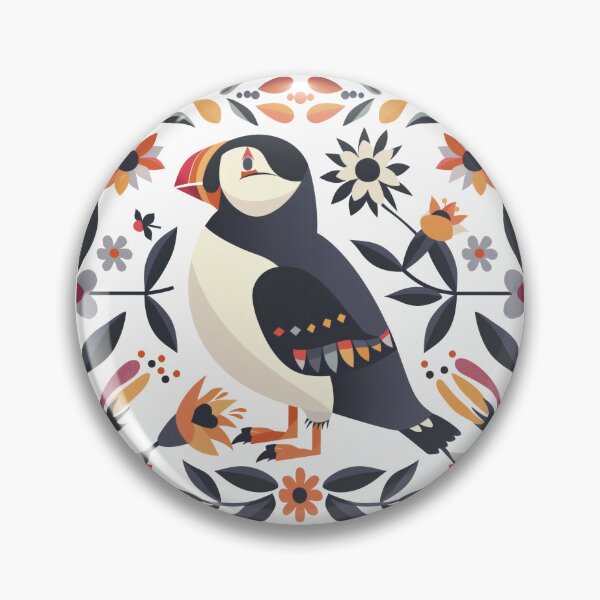 Item preview, Scandinavian Folk Art, Floral Puffin designed and sold by xiao xuans.