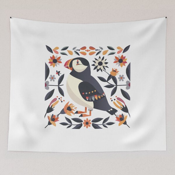 Item preview, Scandinavian Folk Art, Floral Puffin designed and sold by xiao xuans.