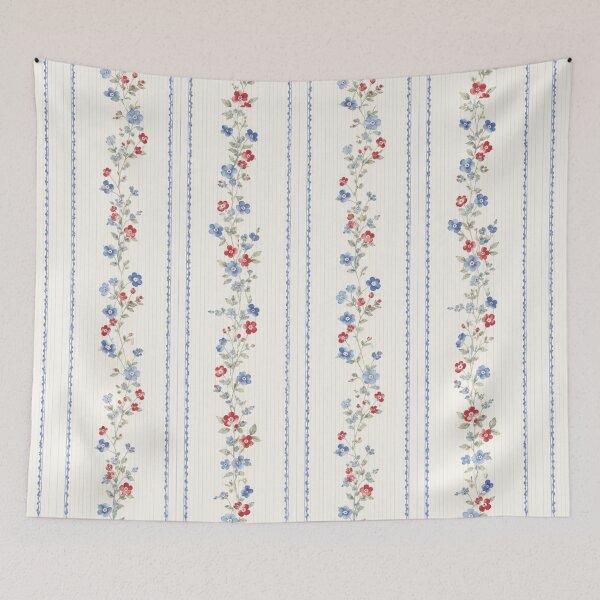 Item preview, Vintage Blue Red Floral Stripe Pattern designed and sold by Ioanna-Studio.