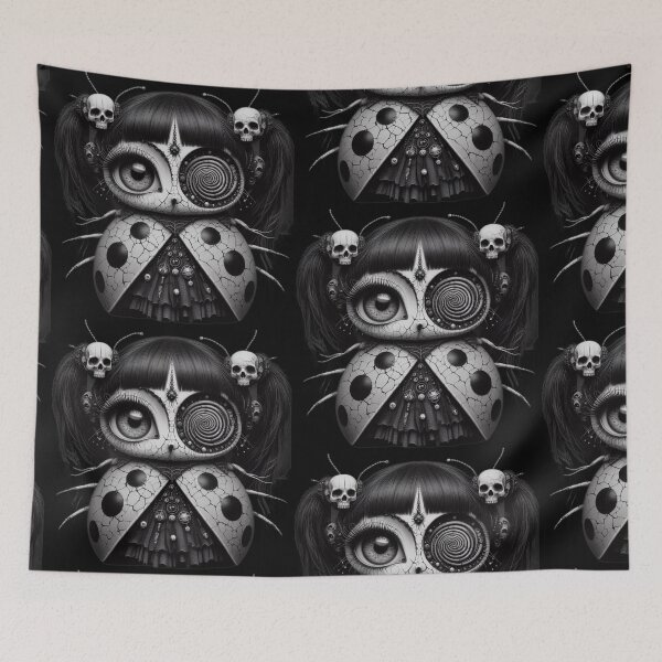 Item preview, Gothic Ladybug Doll with Hypnotic Spiral Eye and Skulls designed and sold by LujziWorld.