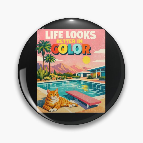 Item preview, Life Looks Better in Color – Retro Desert Pool Cat Mid-Century Modern Summer Illustration designed and sold by MedRoh.