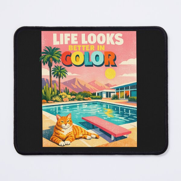 Item preview, Life Looks Better in Color – Retro Desert Pool Cat Mid-Century Modern Summer Illustration designed and sold by MedRoh.