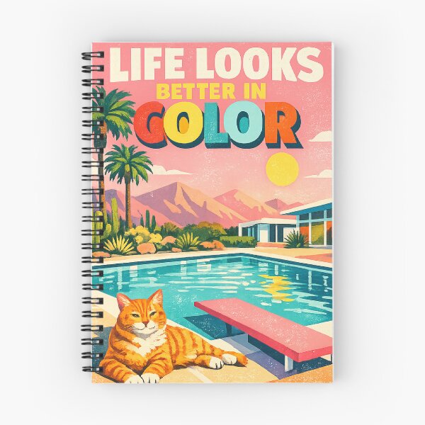 Item preview, Life Looks Better in Color – Retro Desert Pool Cat Mid-Century Modern Summer Illustration designed and sold by MedRoh.