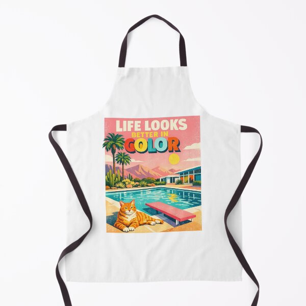 Item preview, Life Looks Better in Color – Retro Desert Pool Cat Mid-Century Modern Summer Illustration designed and sold by MedRoh.