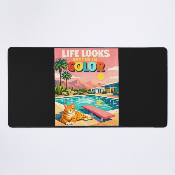 Item preview, Life Looks Better in Color – Retro Desert Pool Cat Mid-Century Modern Summer Illustration designed and sold by MedRoh.