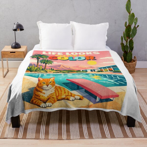 Item preview, Life Looks Better in Color – Retro Desert Pool Cat Mid-Century Modern Summer Illustration designed and sold by MedRoh.