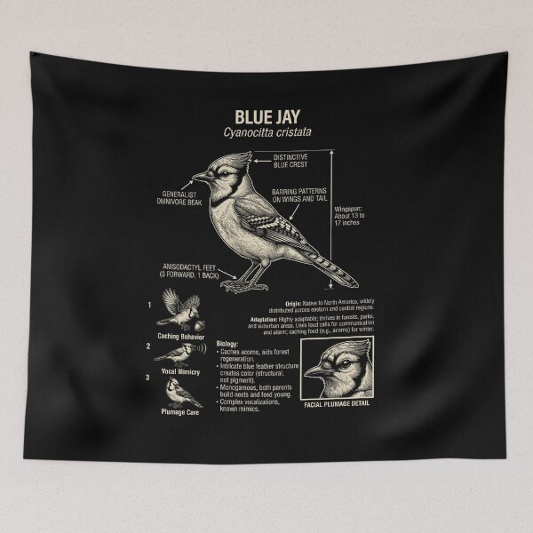 Aperçu de l'œuvre Anatomie scientifique du Geai bleu, ornithologie, amoureux des animaux créée et vendue par Kimberley King Art  King Art.