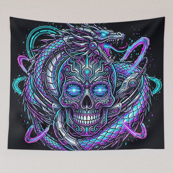 Item preview, Cyberpunk Mecha Dragon and Glowing Neon Cyber Skull designed and sold by MT-Hub | Cute Aesthetic Art, Stickers & Phone Cases.