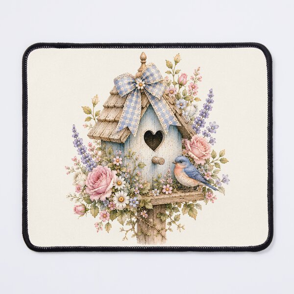 Item preview, Cottagecore Bluebird Birdhouse | Vintage Floral Garden Birdhouse Illustration designed and sold by looplandger.