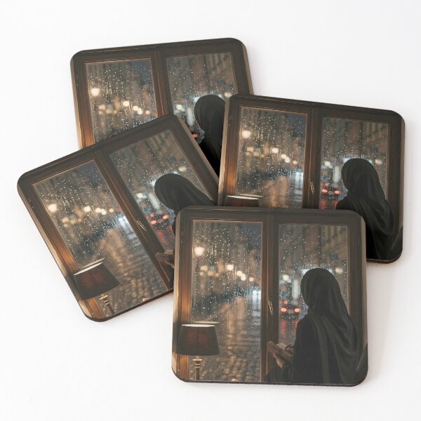 Item preview, Serene Night Rain - Faceless Muslim Woman by the Window designed and sold by hakikatm.
