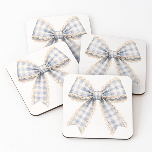 Item preview, Blue Gingham Lace Bow | Cottagecore Ribbon Watercolor Illustration designed and sold by looplandger.