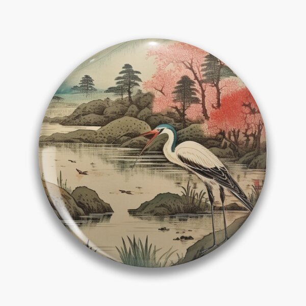 Item preview, Traditional Japanese Illustration - Stork Looking for Fish on the Riverbank designed and sold by DaisukiTokyo.