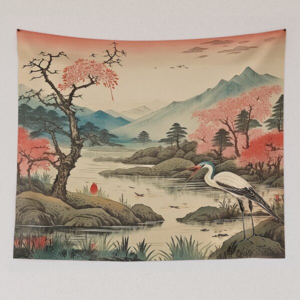 Item preview, Traditional Japanese Illustration - Stork Looking for Fish on the Riverbank designed and sold by DaisukiTokyo.