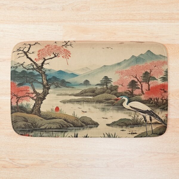 Item preview, Traditional Japanese Illustration - Stork Looking for Fish on the Riverbank designed and sold by DaisukiTokyo.