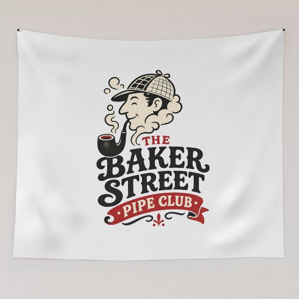 Artikelvorschau, The Baker Street Pipe Club Sherlock Holmes Retro-Maskottchen-Kunst entworfen und verkauft von Fenay Designs.