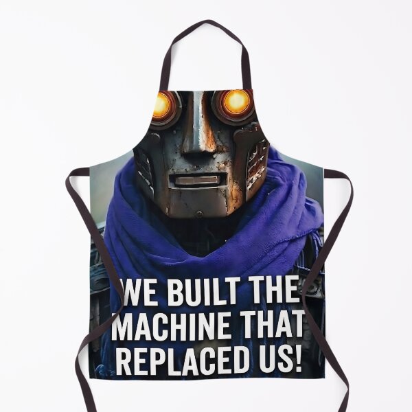Item preview, We Built The Machine That Replaced Us Retro Robot designed and sold by ToxicInkArt.