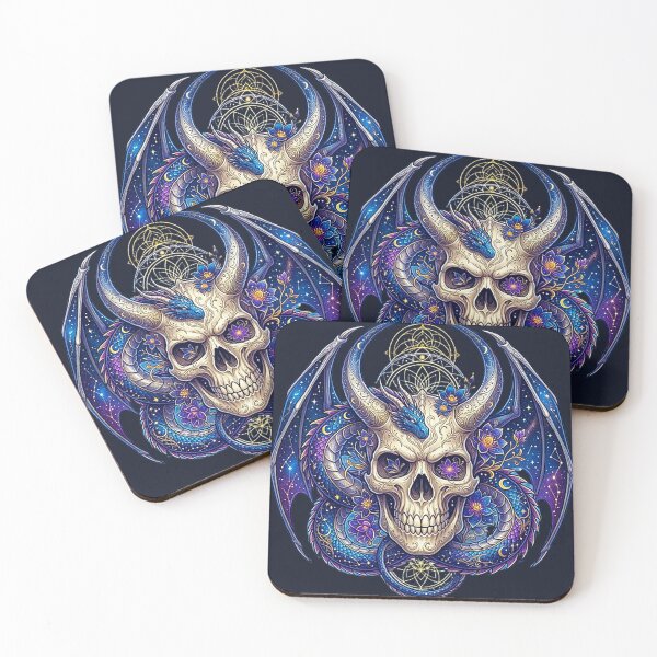 Item preview, Celestial Dragon Skull with Mystic Lotus and Starry Wings designed and sold by MT-Hub | Art for Every Soul.