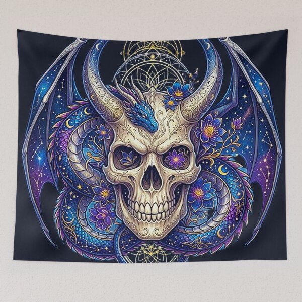 Item preview, Celestial Dragon Skull with Mystic Lotus and Starry Wings designed and sold by MT-Hub | Cute Aesthetic Art, Stickers & Phone Cases.