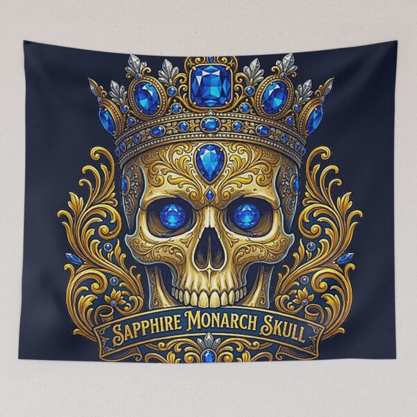 Item preview, Sapphire Monarch Skull King with Royal Golden Crown and Jewels designed and sold by MT-Hub | Cute Aesthetic Art, Stickers & Phone Cases.
