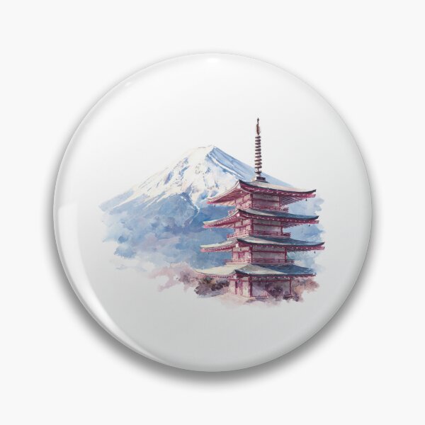 Item preview, Watercolor Mount Fuji & Pagoda Landscape Graphic designed and sold by RickTShop.