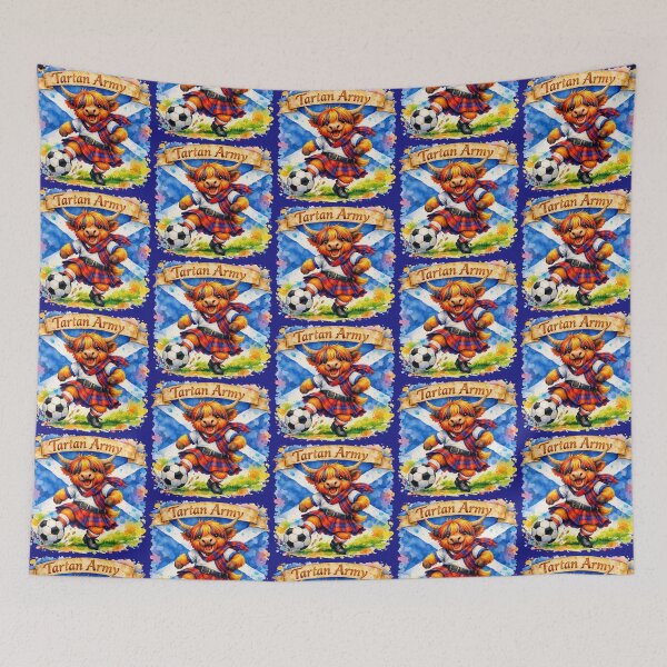 Item preview, Tartan Army Scottish Highland Cow Playing Football Colorful Watercolor designed and sold by MaedK.