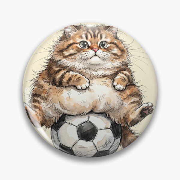 Item preview, Funny Fluffy Tabby Cat Sitting on Soccer Ball Watercolor Art designed and sold by BreezifyDesignStudio.