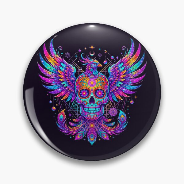 Item preview, Psychedelic Neon Phoenix Sugar Skull with Celestial Peacock Wings designed and sold by MT-Hub | Cute Aesthetic Art, Stickers & Phone Cases.