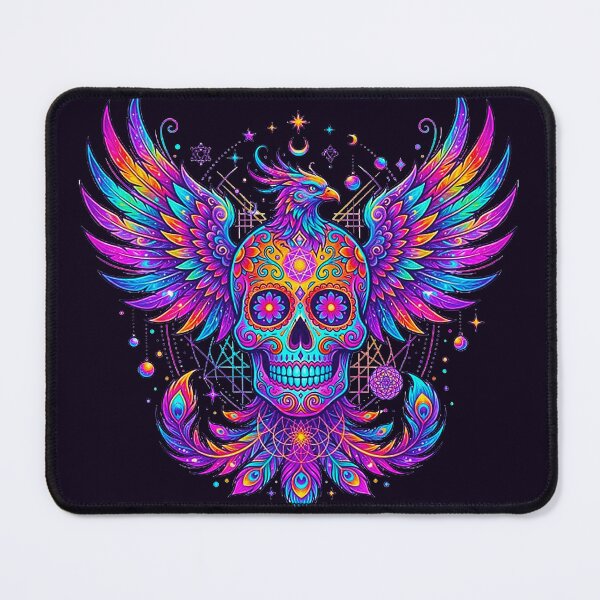 Item preview, Psychedelic Neon Phoenix Sugar Skull with Celestial Peacock Wings designed and sold by MT-Hub | Cute Aesthetic Art, Stickers & Phone Cases.