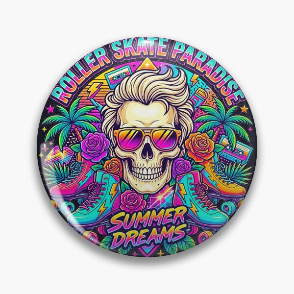 Item preview, Retro 80s Roller Skate Paradise Skull - Summer Dreams Synthwave designed and sold by MT-Hub | Cute Aesthetic Art, Stickers & Phone Cases.