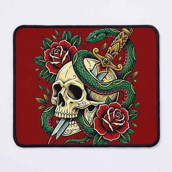 Item preview, Traditional Tattoo Skull with Dagger Snake and Red Roses designed and sold by MT-Hub | Cute Aesthetic Art, Stickers & Phone Cases.