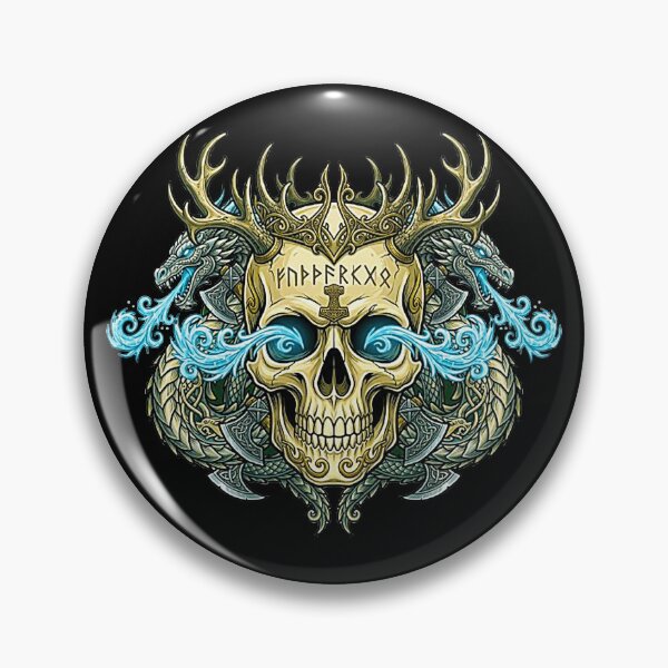 Item preview, Norse Viking Skull with Thor's Hammer Runes and Ice Dragons designed and sold by MT-Hub | Cute Aesthetic Art, Stickers & Phone Cases.