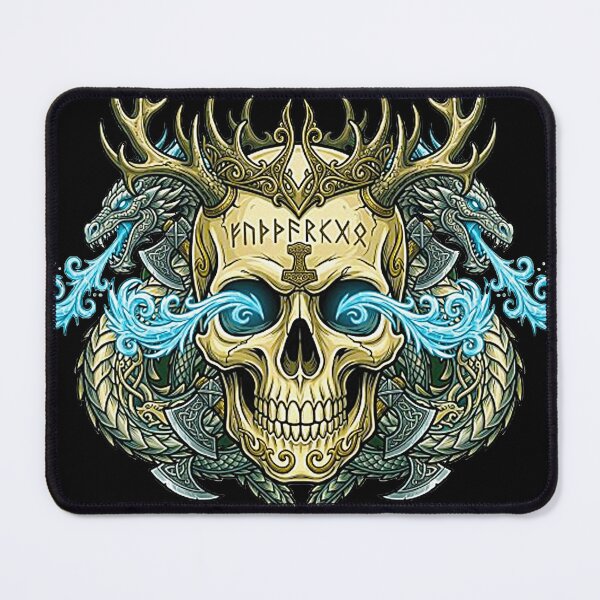 Item preview, Norse Viking Skull with Thor's Hammer Runes and Ice Dragons designed and sold by MT-Hub | Art for Every Soul.