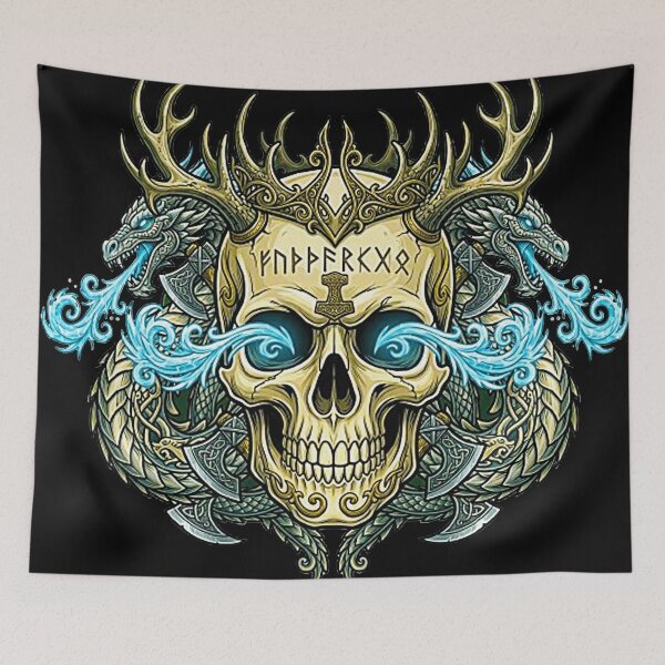 Item preview, Norse Viking Skull with Thor's Hammer Runes and Ice Dragons designed and sold by MT-Hub | Cute Aesthetic Art, Stickers & Phone Cases.