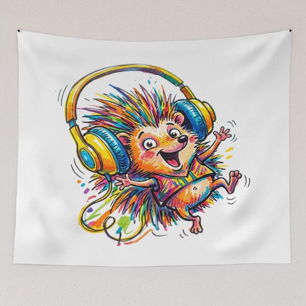 Item preview, Hedgehog with Headphones Too Big for His Head designed and sold by Thanakorn Prasing.